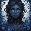 Placeholder: Ebony darkness with wide staring eyes wrapped in blue vines, in card art style