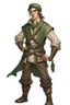 Placeholder: elf male on his thirties ranger wearing medieval clothes with hands behind his back