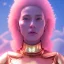 Placeholder: A portrait of a crystalised blue pink extraterrestrial, gold, sunny background, atmospheric, realistic, unreal engine, 8k. Cinematic lighting, octane render.