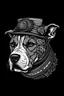 Placeholder: Steampunk Pitbull portrait, American Bully, White dog, Steampunk hat, Line art, think the line, colouring book, black and white