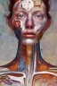 Placeholder: an abstract painting , by lucian freud, rust, mixed media, textured, anatomically correct, beautiful woman perfect face, skinny body, sharp focus, highly detailed