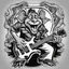 Placeholder: Heavy Metal 'Rat Fink' guitarist exaggerated caricature, by Ed "Big Daddy" Roth, crazy tshirt vector art.