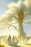 Placeholder: Elysium plain full of tree and wise men and women's in white dress sun shines in blonde hairs a gentle wind comes and