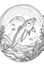 Placeholder: a dolphin dive into the deep sea, clean line art, monochrome, for kids coloring book, white background