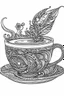 Placeholder: Outline art for coloring page, TEACUP SET GROOVY DESIGN, coloring page, white background, Sketch style, only use outline, clean line art, white background, no shadows, no shading, no color, clear