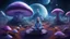 Placeholder: beautiful women sitting without bro meditating on blue, purple mushroom in space, vegetable plantations in domes, colonization of the planet,