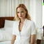 Placeholder: she is a sloggy model in the apartment, in her cut white cotton sloggy, she looks like Kate Bosworth