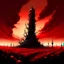 Placeholder: white thorns pillar tower, field of blood blood, war, red sky