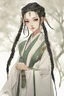 Placeholder: 29 year old beautiful chinese female elf with long black braids, dressed in a diplomatic tunic