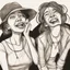 Placeholder: a drawing of two women's sketched on paper, in the style of quirky expressions, rusticcore, chiaroscuro sketches, yosuke ueno, rough clusters, close up, comical caricatures
