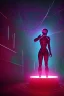 Placeholder: 3d, si-fi hunger , far away a girl in the middle, stand on round platform, connected by wires , vr googles, beautifully color coded, super detailed, moody lighting, volumetric lighting, night time, glowing veins, mass effect