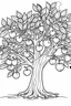 Placeholder: coloring page, apple tree, cartoon style, thick lines, low detail, no shading