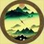 Placeholder: Ukiyo-e styled art, yin and yang sign, mountains and sun