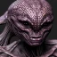 Placeholder: Scary humanoid alien with dark rough skin with scales, hyper realistic, photorealistic