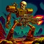 Placeholder: 90's TCG art retro fantasy art of skeleton robot firing machine gun