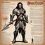 Placeholder: character concept sheet with AD&D statistics and characteristics, [high res photo by Ray Harryhausen for Mars Exploration module MAR3] a character of John Carter of Mars with ornamented long-sword, a Radium Barsoomian pistol,. Skills: Superhuman Strength & Agility, One of the greatest swordsmen on Barsoom