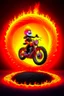 Placeholder: photo realistic Lorax on motorbike jumping through flaming hoop