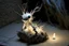 Placeholder: Little sculpture of a strange creature made with concrete and driftwood and mother-of-pearl and low voltage filament lit