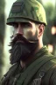 Placeholder: photorealistic male bearded handsome soldier, hyperdetailed painting, luminism, Bar lighting, complex, dark green miltary, 4k resolution concept art, Artgerm, WLOP, Alphonse Mucha, 3d render, octane render, intricately detailed, cinematic, awesome full color, hand drawn, dark, gritty, cinematic, buckeye burl