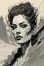 Placeholder: create a highly ethereal, darkly magical surrealist portrait illustration of the mother of vampires, Lamae Bal, with highly detailed and deeply cut facial features, in the chaotic, turbulent, otherworldly landscape of Coldharbour in the comic art style of BILL SIENKIEWICZ and JEAN GIRAUD MOEBIUS, searing lines and forceful strokes, precisely drawn, inked, and darkly colored