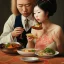 Placeholder: A japanese girl eating a meal with her lover who is having an erection