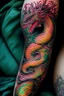 Placeholder: thigh stylized dragon tatoo, stylized snake tatoo wrapped in the things, leg focus, thigh focus