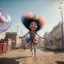 Placeholder: Ultra realistic circus scene. Sweet big hair monster flying, playing with Child’s, smile, happy, color bubbles, smooth color, waist up view, Wes Anderson style, a lot of people background, highly detailed, concept art, unreal engine 5, god rays, ray tracing, RTX, lumen lighting, ultra detail, volumetric lighting, 3d, finely drawn, high definition, high resolution.