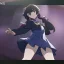 Placeholder: Clear focus, High resolution, short black fluffy hair, long locks, chopped bangs, pony tail, purple eyes, wearing a sailor uniform, (solo), anime screencap
