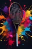 Placeholder: Creative tennis racket explodes with colorful paint and splashes on a dark background. harmonious look.Think differently about creative idea concept.