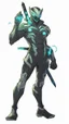 Placeholder: Mix between genji and venom symbiote in solo leveling shadow style with neon glowing blue