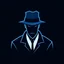Placeholder: A simple game logo for a detective simulation game, dark blue background