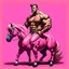 Placeholder: a big muscle man sitting on a pink horse.like 19th painting