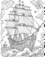 Placeholder: Create an exhilarating coloring page inspired by the Pirates of the Caribbean movie, featuring a majestic pirate ship sailing through rough seas. Challenge young artists to add their creative touch to billowing sails, the iconic Jolly Roger flag, and crashing waves. This black-and-white coloring adventure invites kids to embark on an exciting journey as they bring this thrilling pirate ship scene to life on paper.