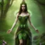 Placeholder: delicate hands with clue, upper body of dark celtic selda, fast walker, as a brunette young cute feminine woman, short hair, green forest background, pond, mega flowers,peacock,sun light