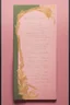 Placeholder: An extremely formal, funeral program written in French for a black woman on salmon pink deeply pigmented velvet paper with brilliant, brightest heavy golden greenish calligraphy fonts, simple, minimalistic, less element, very dramatic lighting