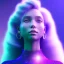 Placeholder: A portrait of a crystalised girl,smiling, longs hairs, galactic dress, atmospheric, realistic, cinematic lighting, octane render, purple and blue light