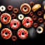 Placeholder: Pizza, hamburger, coca-cola, donut, coffee, black background