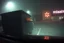 Placeholder: low-quality dashboard cam picture, high film grain, anthropomorphic fused centipede pumpkin hybrid hiding behind dumpster caught in headlights in a Wal-Mart parking lot in a foggy night, found footage horror, low contrast, night vision, static haze.