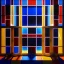 Placeholder: Hyper realistic piet mondrian stained glass window with lead, 4k, sunny day outside, reedglass, ambient glow