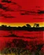 Placeholder: A dark grayish red fiery savanna painted by Andy Warhol