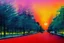 Placeholder: City, sunset, trees, retrowave influence, lesser ury painting