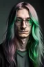 Placeholder: Alien male, with unnatural colored long hair. Soft style with glasses