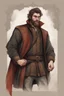 Placeholder: man, age 20, medieval, fighter, russian, croocked nose, czar, rich, simple clothes, short messy hair, thick beard, oligarch, leather coat with fur, brocade clothes, pencil drawing, black or red hair, muscles