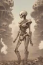 Placeholder: a bone yard with a tall android woman standing at the top of a pile of bones