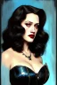 Placeholder: painting of kat dennings as evil queen in black leather gown, feminie, angry, stern look on her face, volouptous, busty, cleavage, emperious, mature, highly detailed, digital painting, artstation, concept art, smooth, sharp focus, illustration, art by gaston bussiere and alphonse mucha