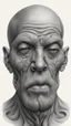 Placeholder: 𝙋𝙧𝙤𝙢𝙥𝙩 highly detailed graphite illustration, A surreal astonishing face with exaggerated anatomical features, heavily wrinkled skin, and an intense, contemplative expression. bald head, thick eyebrows, long beard merge into swirling abstract shapes. Large, expressive hands, one covering the mouth and the other gripping the forehead tensely. Mysterious, introspective, dreamlike, somewhat dark fantasy. #𝙙𝙧𝙚art #prompt