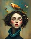 Placeholder: painting of a woman with a bird on her head and a bird on her head, surrealist painting, surrealist artwork, emotional surrealist art, abstract surrealist, a surrealist painting, surrealist art , abstract surrealism, abstract surrealism masterpiece, surreal painting, contemporary surrealism, magically shaped surrealism
