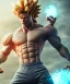 Placeholder: Goku, fighting pose, muscular body, shirtless, volumetric details, hyper realism, unreal engine 5