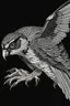 Placeholder: "Create an AI line art piece featuring the Peregrine Falcon, half body short, one of nature's fastest and most agile predators. Capture the bird in flight, showcasing its incredible speed and grace. Highlight the intricate details of its feathers and the intensity in its eyes, embodying the essence of this magnificent raptor."