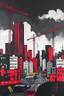Placeholder: A black and red colored city with a construction zone painted by Sam samarrai